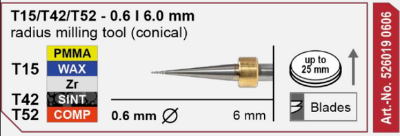 T15/T42/T52 milling tool - 0.6mm | 3mm Shank