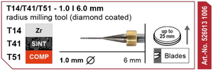 T14/T41/T51 Milling tool - 1.0mm | 6mm shank (Diamond Coated)