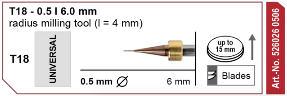 T18 milling tool - 0.5mm | 6mm Shank(Universal)