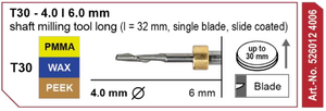 T30 Milling tool - 4.0mm | 6mm Shank(PMMA, Wax, Peek)
