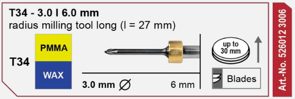 T34 - 3.0 | 6mm Shank - radius milling tool (Long)