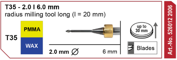 T35 - 2.0 | 6mm Shank - radius milling tool (Long)