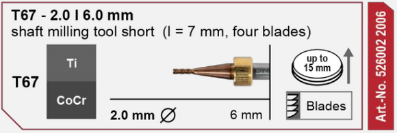 T67 Milling tool - 2.0mm | 6mm Shank (4 Blades)