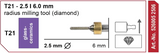 T21 Grinding tool - 2.5mm | 6mm Shank (Diamond coated)