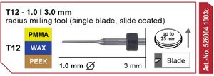 T12 Milling tool - 1.0mm | 3mm Shank (Single Blade)