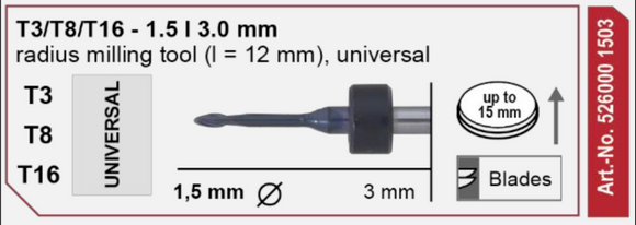 T16 Milling tool - 1.5mm | 3mm Shank